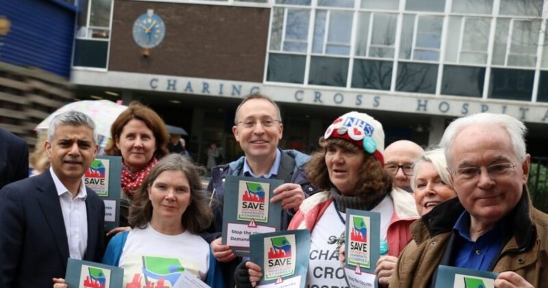 With campaigners outside Charing Cross Hospital